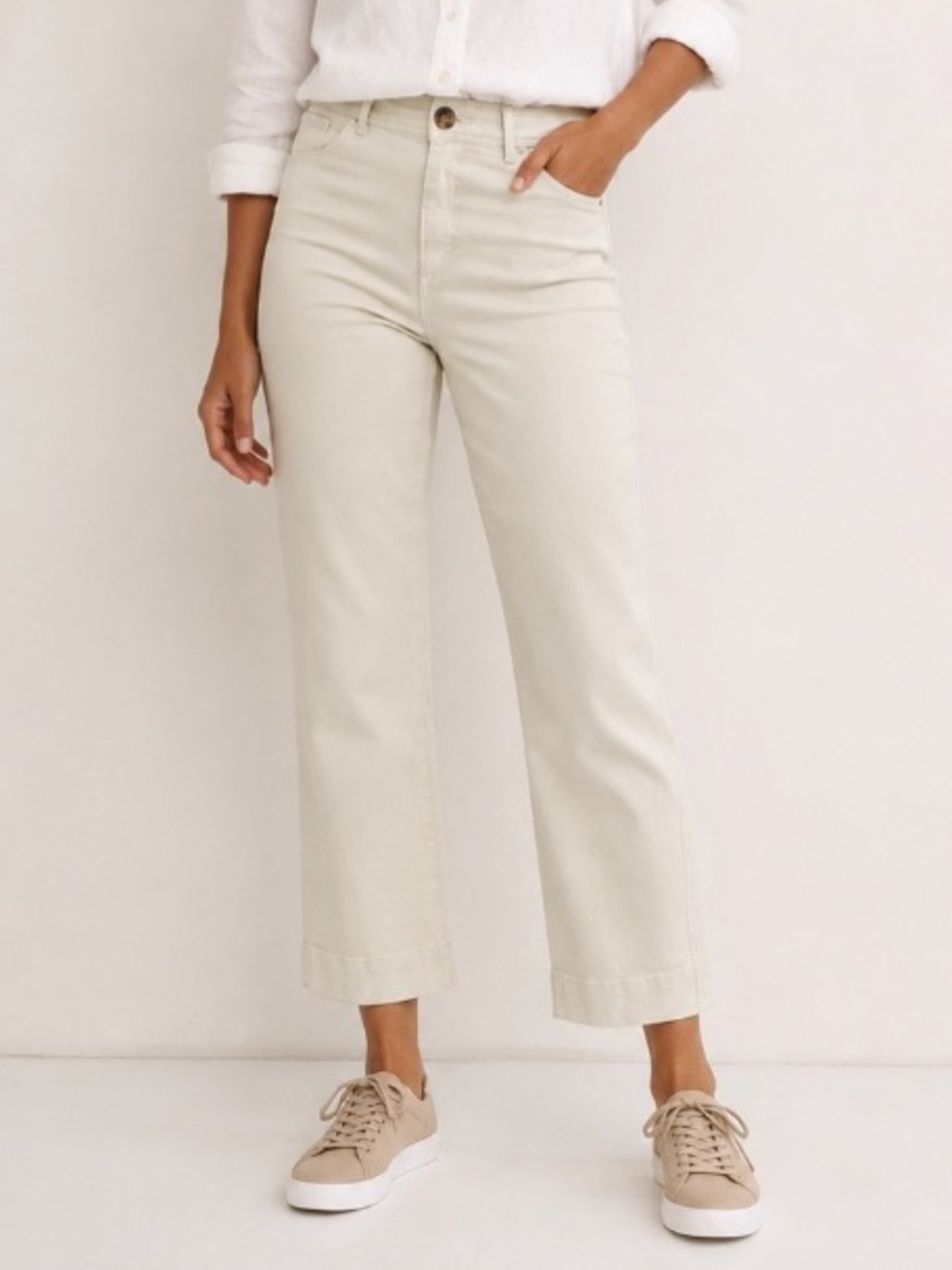 Ann Taylor LOFT High Waist Slim Wide Leg Crop Jeans Neutral Cream Denim 26